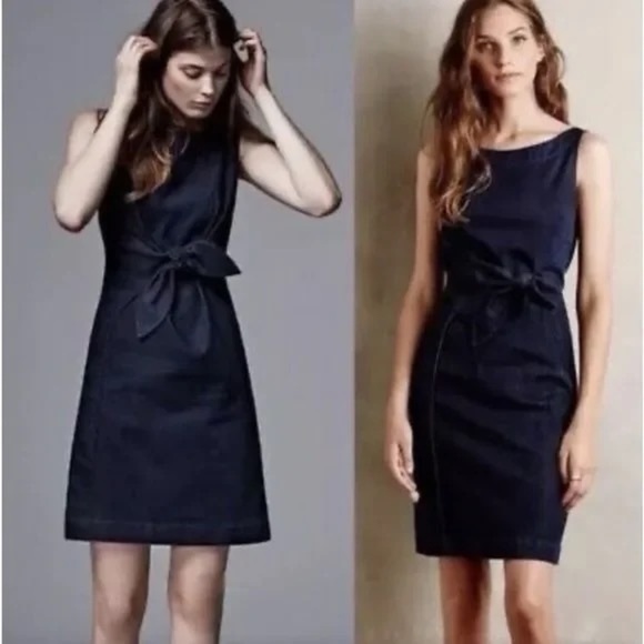 Anthropologie Dresses & Skirts - Anthropologie Holding Horses Clara Denim Dress Tie Front Bow Blue Size 4 Petite